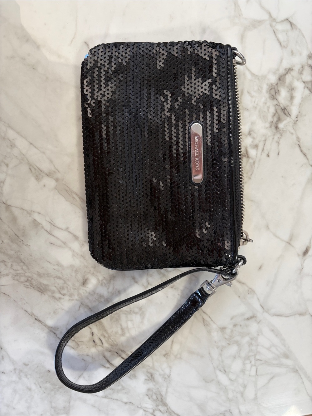 Michael Kors Black Sequin Wristlet Clutch with Adjustable Wrist Strap